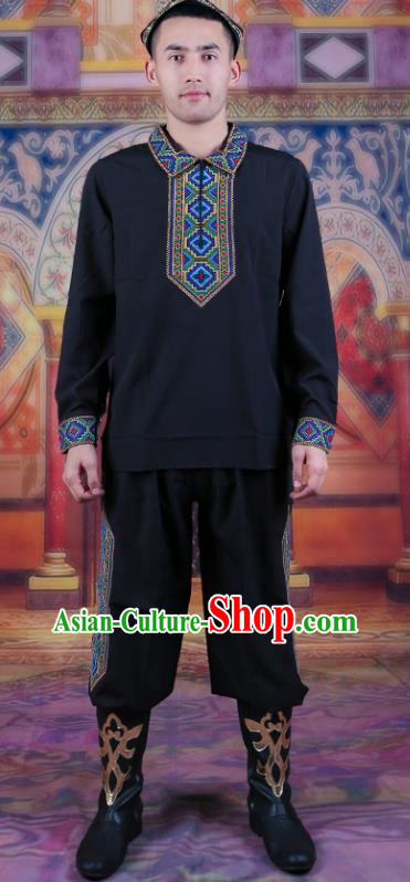 Black Ethnic Style Embroidered Male Dance Clothing China Xinjiang Uyghur Stage Performance Suit