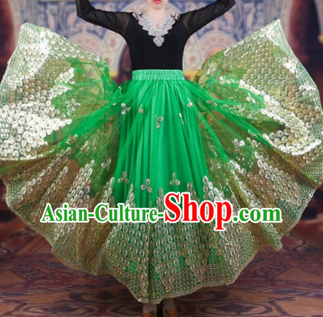 China Xinjiang Dance Performance Costumes Women Mesh Embroidered Skirt Uyghur Ethnic Style Red Large Swing Elegant Green Skirt