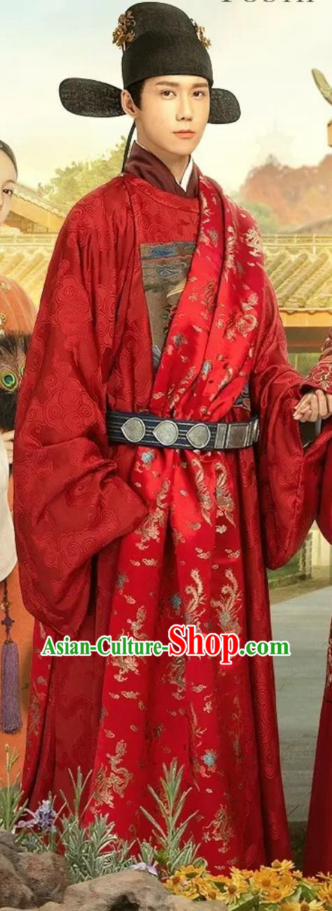 Ancient China Wedding Clothing TV Series Song of Youth Childe Sun Yu Lou Clothing Ming Dynasty Groom Garments Costumes