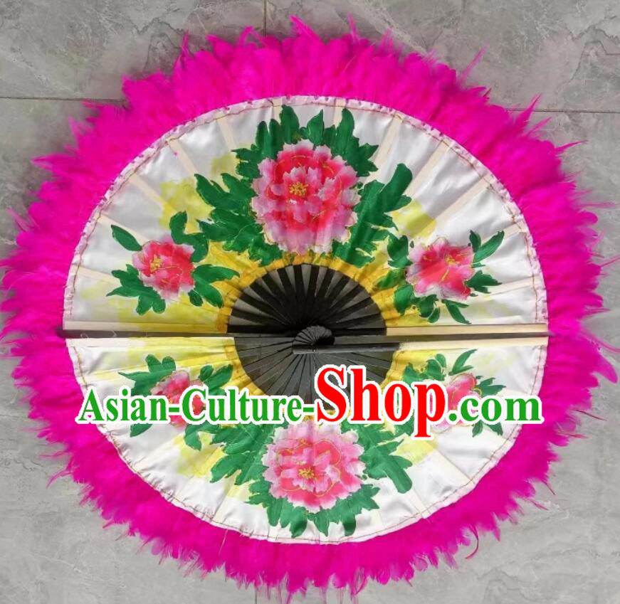 Korean Women Group Dance Fan Handmade Double Sides Feather Fan National Dance Fan