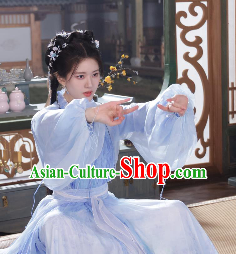 2024 Xian Xia TV Series The Last Immortal A Yin Blue Dresses Chinese Ancient Fairy Clothing