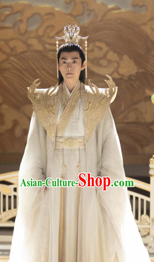 Chinese Ancient Royal King Clothing TV Series The Last Immortal Heaven Emperor Lan Feng White Garment Costumes