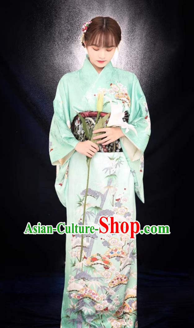 Improved Version Of Japanese Kimono For Women Visit Formal Kimono Green Dress