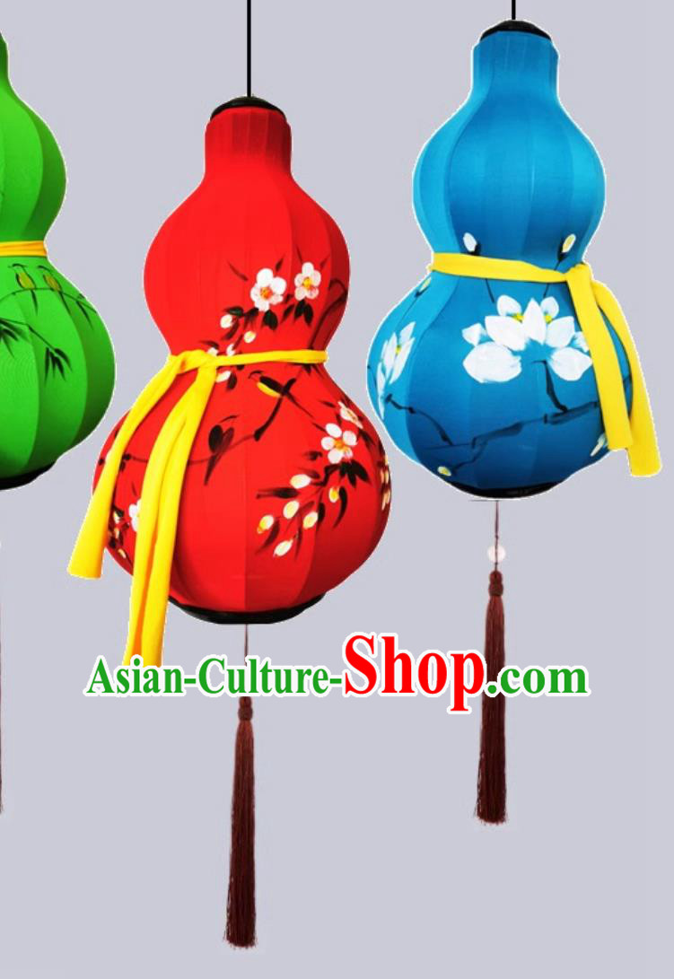 Hand Painted Palace Lantern Traditional UFO Gourd Fabric Hanging Lamp Classical Lighting Chinese Imitation Lantern