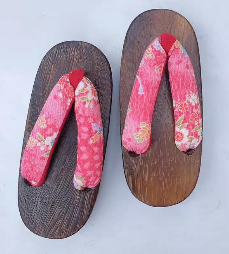 Japanese Traditional Clogs Classical Sakura Pattern Pink Slippers Handmade Shoes Japan Geta for Women