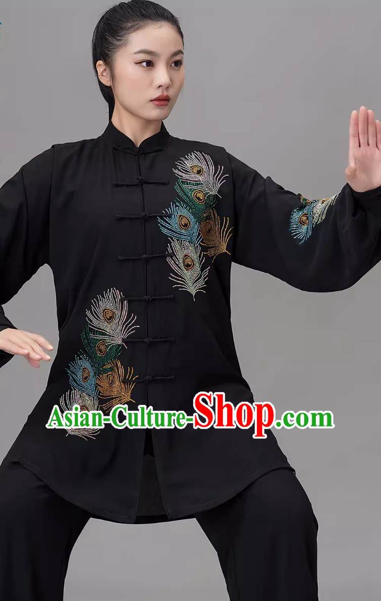 Hot Diamond Phoenix Tail Competition Uniform For Performance And Practice Chinese Style Baduanjin Martial Arts Uniform