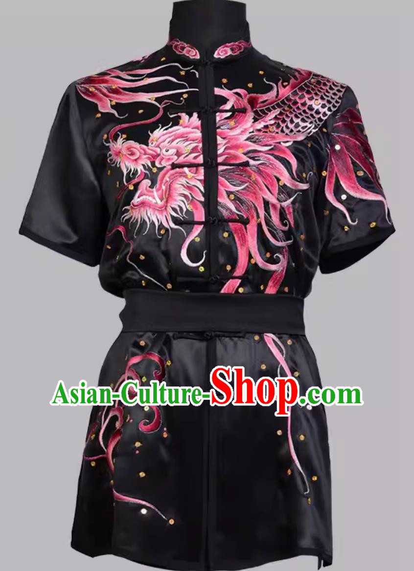 Martial Arts Suit Silk High End Embroidery Performance Suit Mulberry Silk Heavy Industry Embroidery Competition Training Suit
