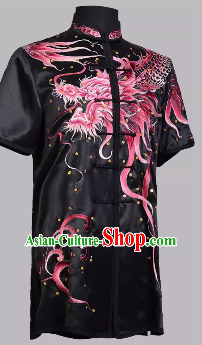 Martial Arts Suit Silk High End Embroidery Performance Suit Mulberry Silk Heavy Industry Embroidery Competition Training Suit