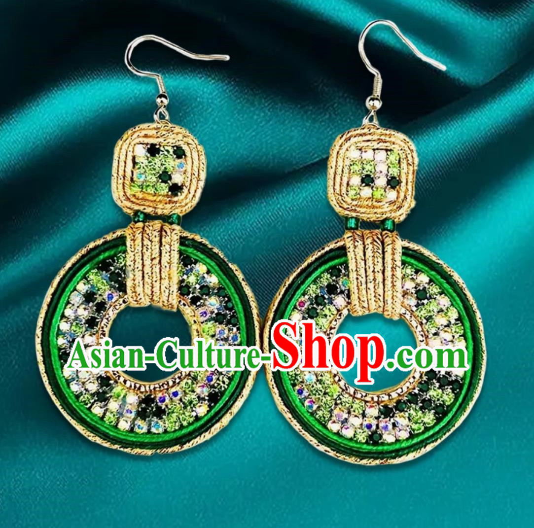 Green Mongolian Fashion Geometric Diamond Ethnic Style Earrings Women Earrings Exotic Style Ear Clips