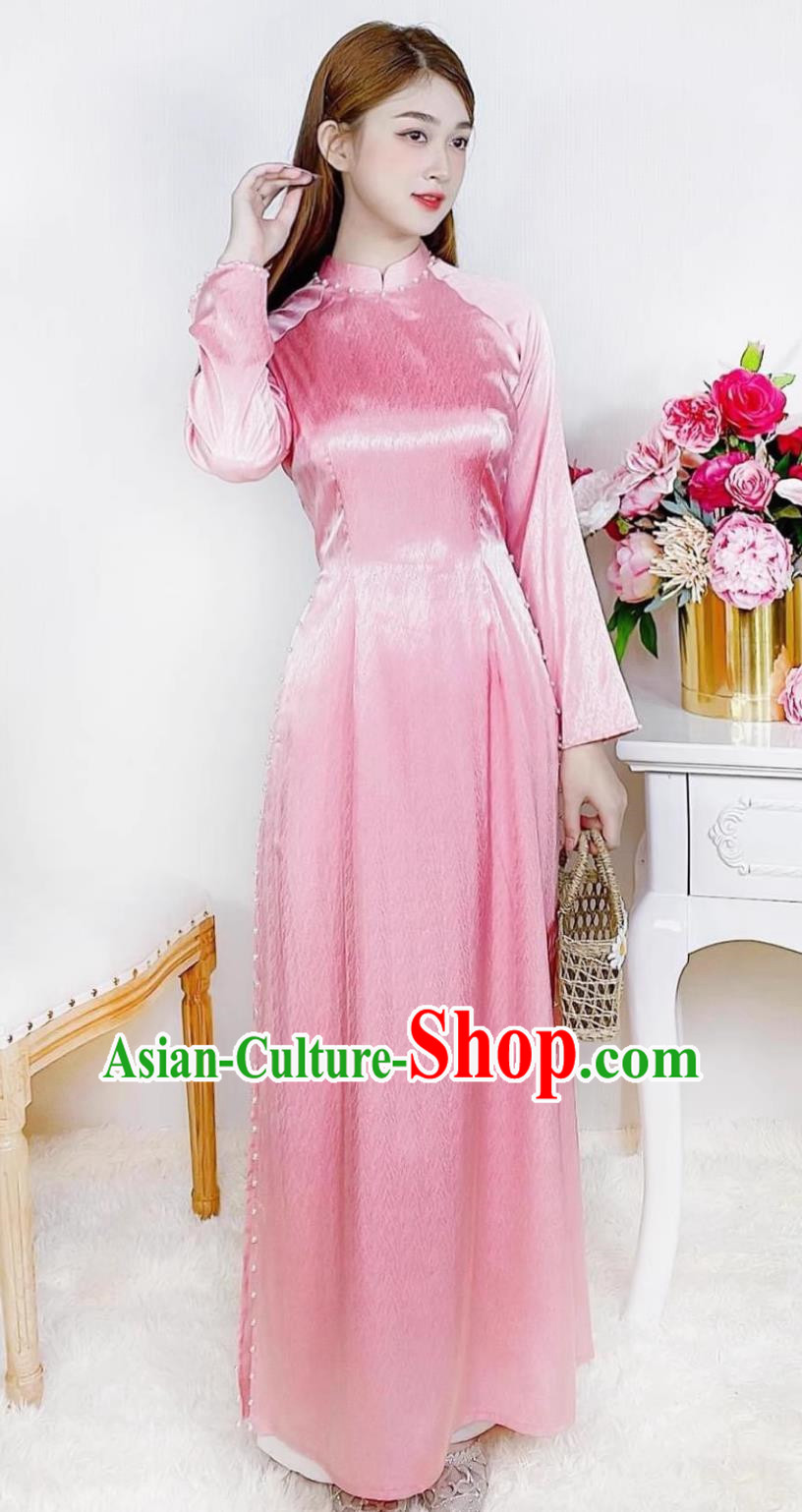 Pink Vietnamese Ao Dai Improved Version Of Cheongsam Stage Costume Performance Costume High Waist Slit Slim Ceremonial Costume Model Catwalk Costume