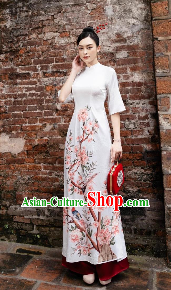 Pink Ao Dai Cheongsam Dress Plus Size Chinese Style Young Version Improved Cheongsam With Flower And Bird Patterns