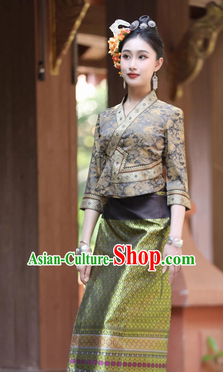 Dai Ethnic Costume Women Traditional Brown Suit