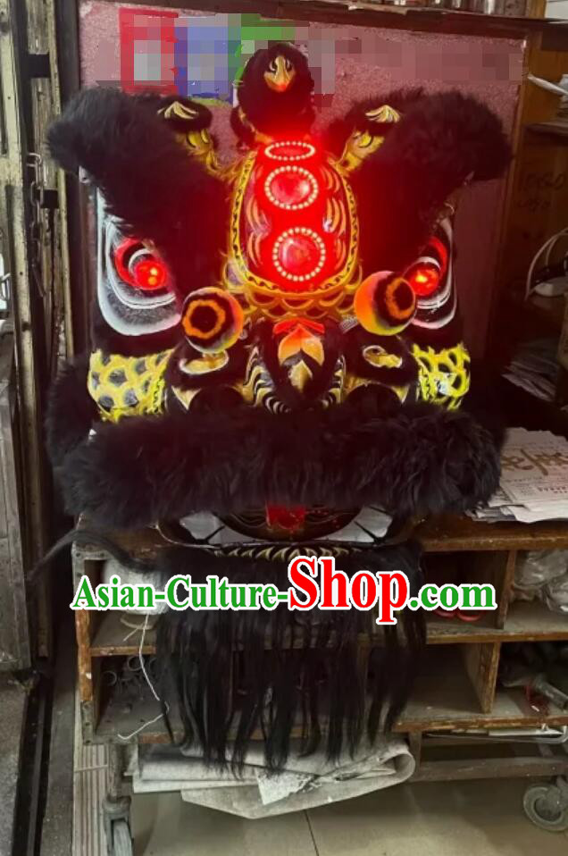 Professional LED Lights Eyes Dancing Lion Costume Handmade Lao Fu Zi Lion Chinese Black Fur Dance Lion Complete Set