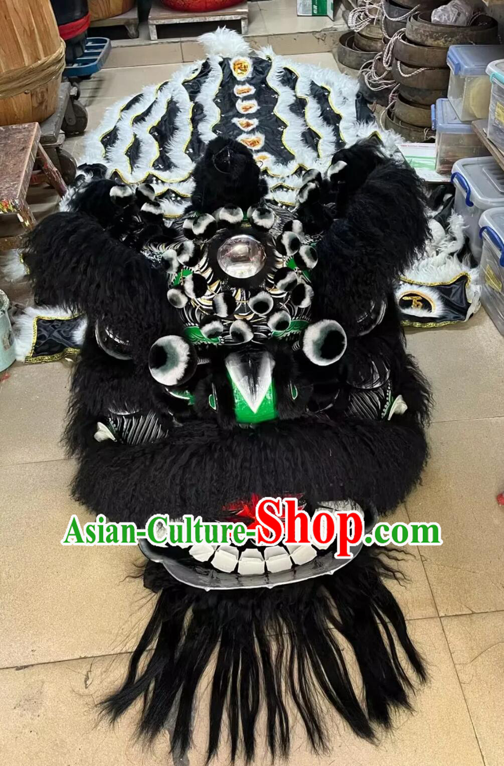 Handmade Black Fur Fut San Dance Lion Chinese Traditional Zhang Fei Lion Head Professional Dancing Lion Costumes Complete Set