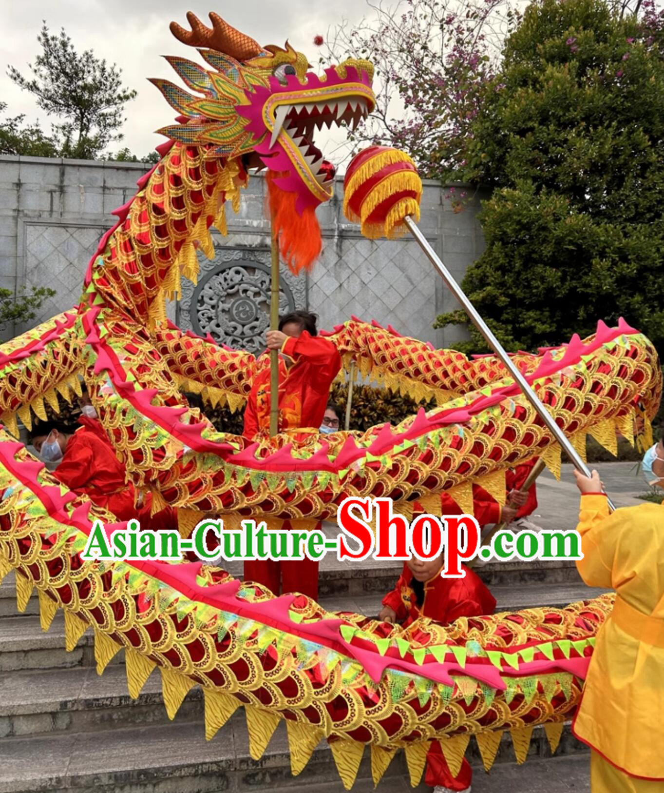 Chinese New Year Dancing Dragon Handmade Dragon Head Celebration Parade Red Dance Dragon Costume Complete Set