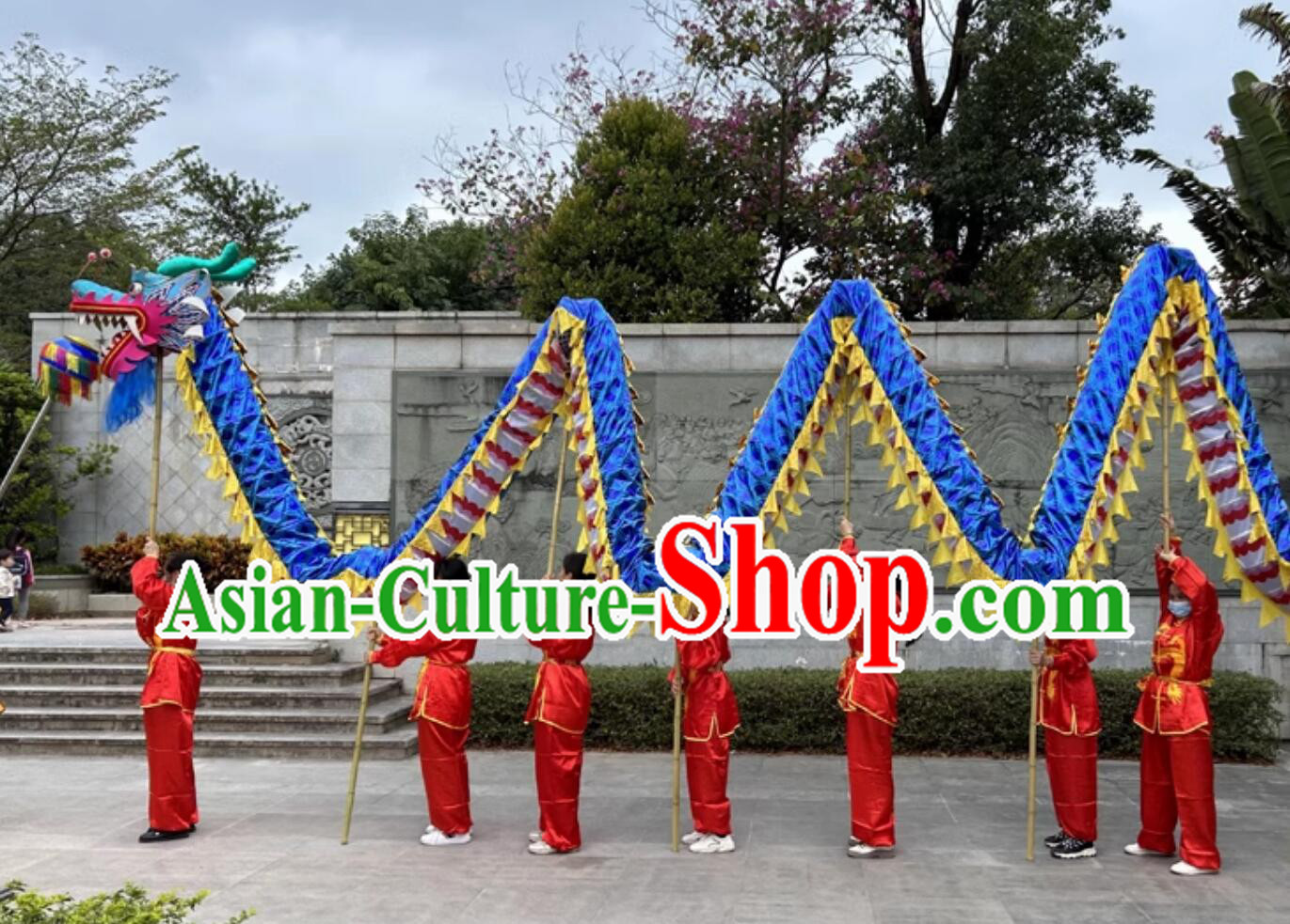 Handmade Dragon Head Chinese Celebration Parade Blue Dance Dragon New Year Dancing Dragon Costume Complete Set