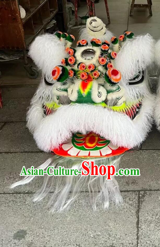 Chinese Traditional Dance Lion Professional Liu Bei Dancing Lion Top White Wool Fut San Lion Costume Complete Set
