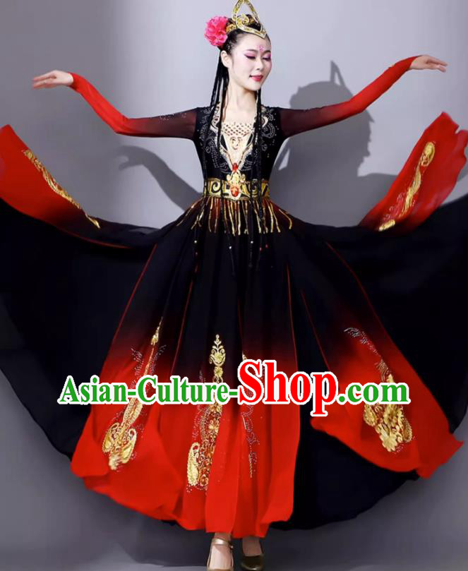 China Xinjiang Dance Costume Female Ethnic Minority Style Uyghur Art Examination Performance Dress Performance Long Skirt