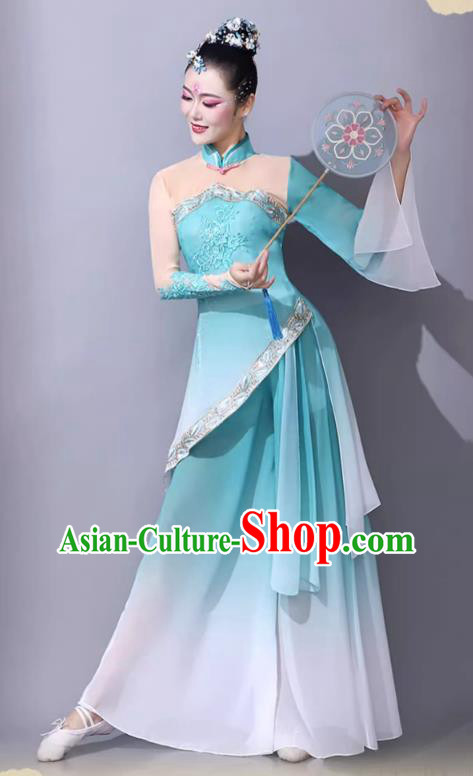 Jiaozhou Yangge Clothing Blue Fan Performance Outfit Classical Dance Performance Attire Chinese Female Art Exam Dance Costume