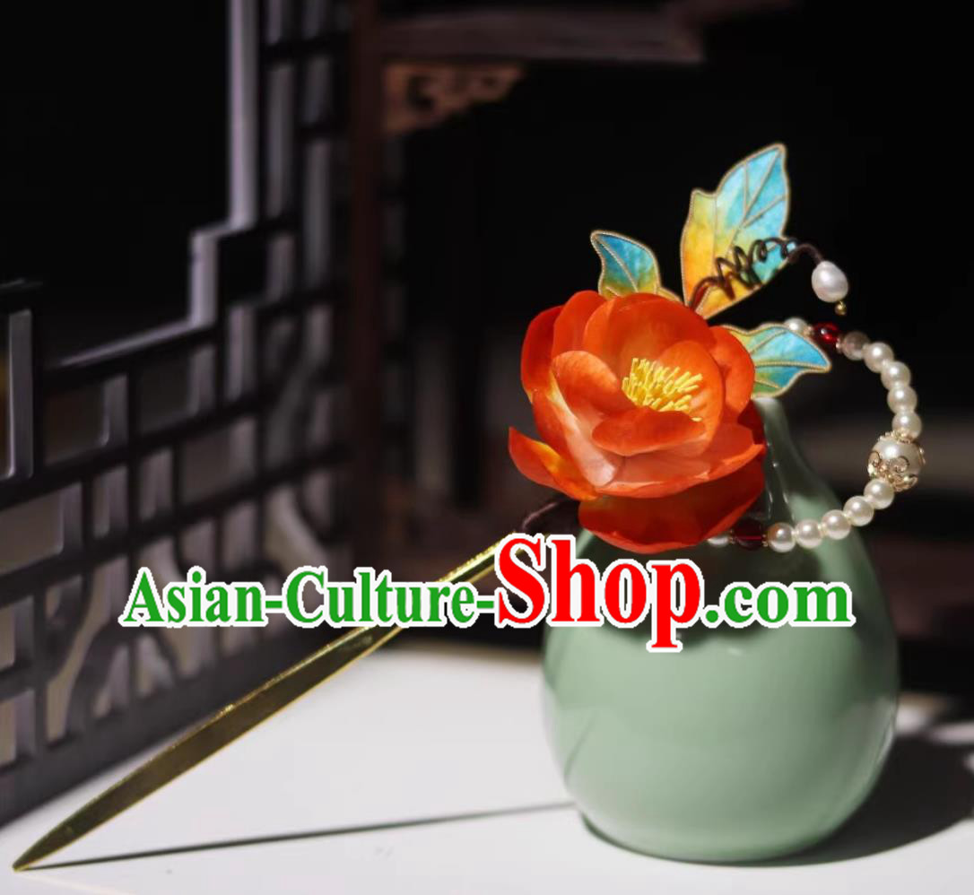 Intangible Cultural Heritage Velvet Flower Hairpin Chinese Silk Rose Hair Stick Cheongsam Hanfu Headwear Ancient Hair Jewelry
