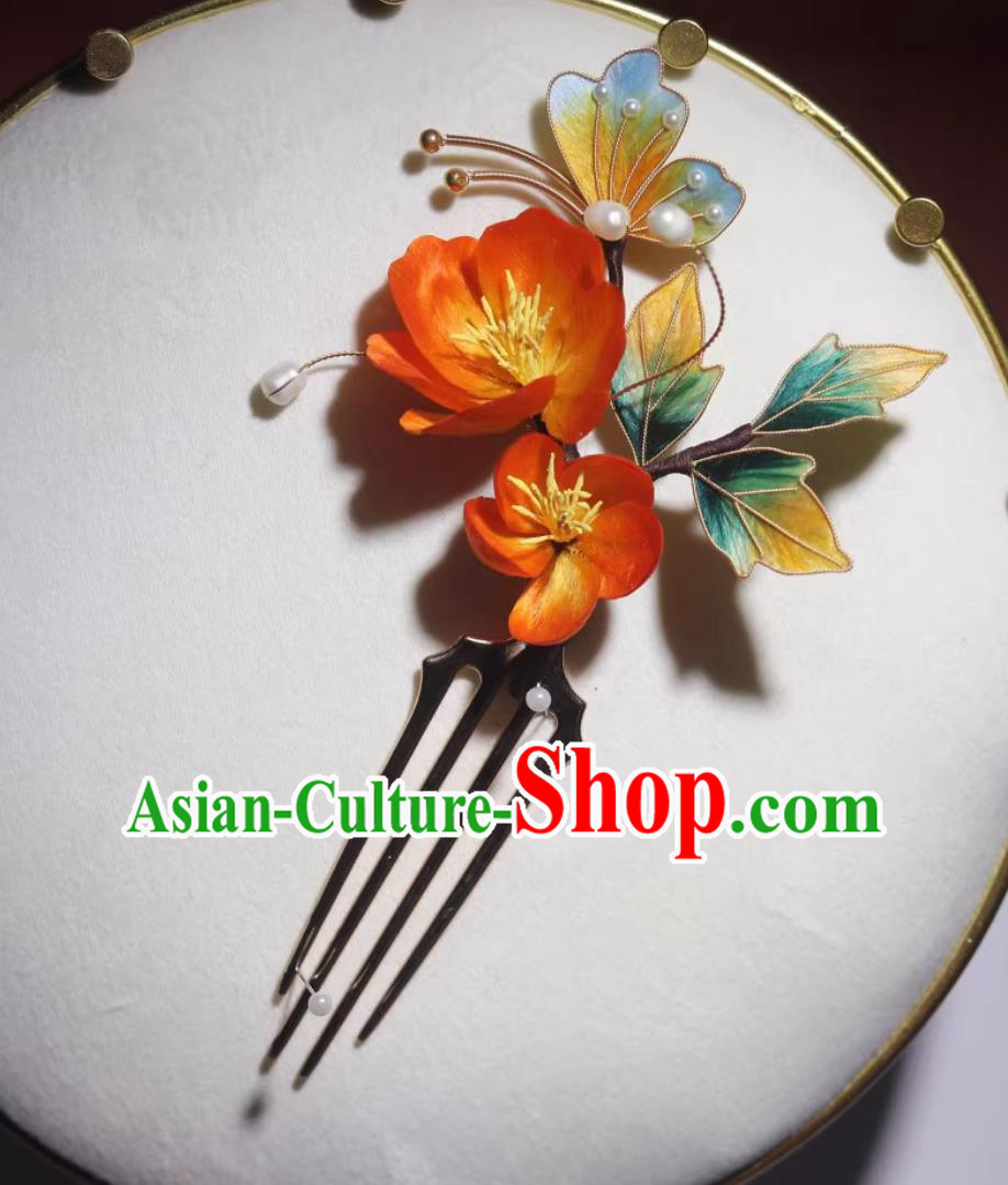 Intangible Cultural Heritage Velvet Flower Hairpin Handmade Hanfu Silk Hair Comb Ancient Style Ming Dynasty Hair Jewelry Chinese Traditional Headpiece