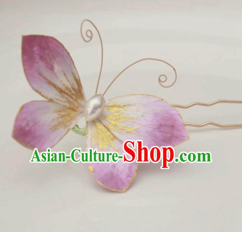 Chinese Qipao Headpiece Hanfu Hair Accessory Intangible Cultural Heritage Velvet Silk Pink Butterfly Hairpin Handmade Hair Clip
