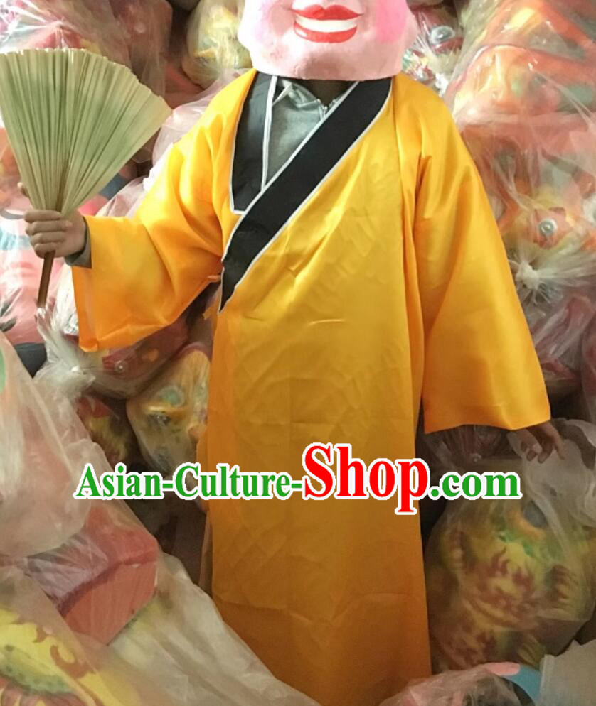 China Celebration Laughing Monk Yellow Robe New Year World Lion Dance Competition Monk Frock Folk Dance Costume