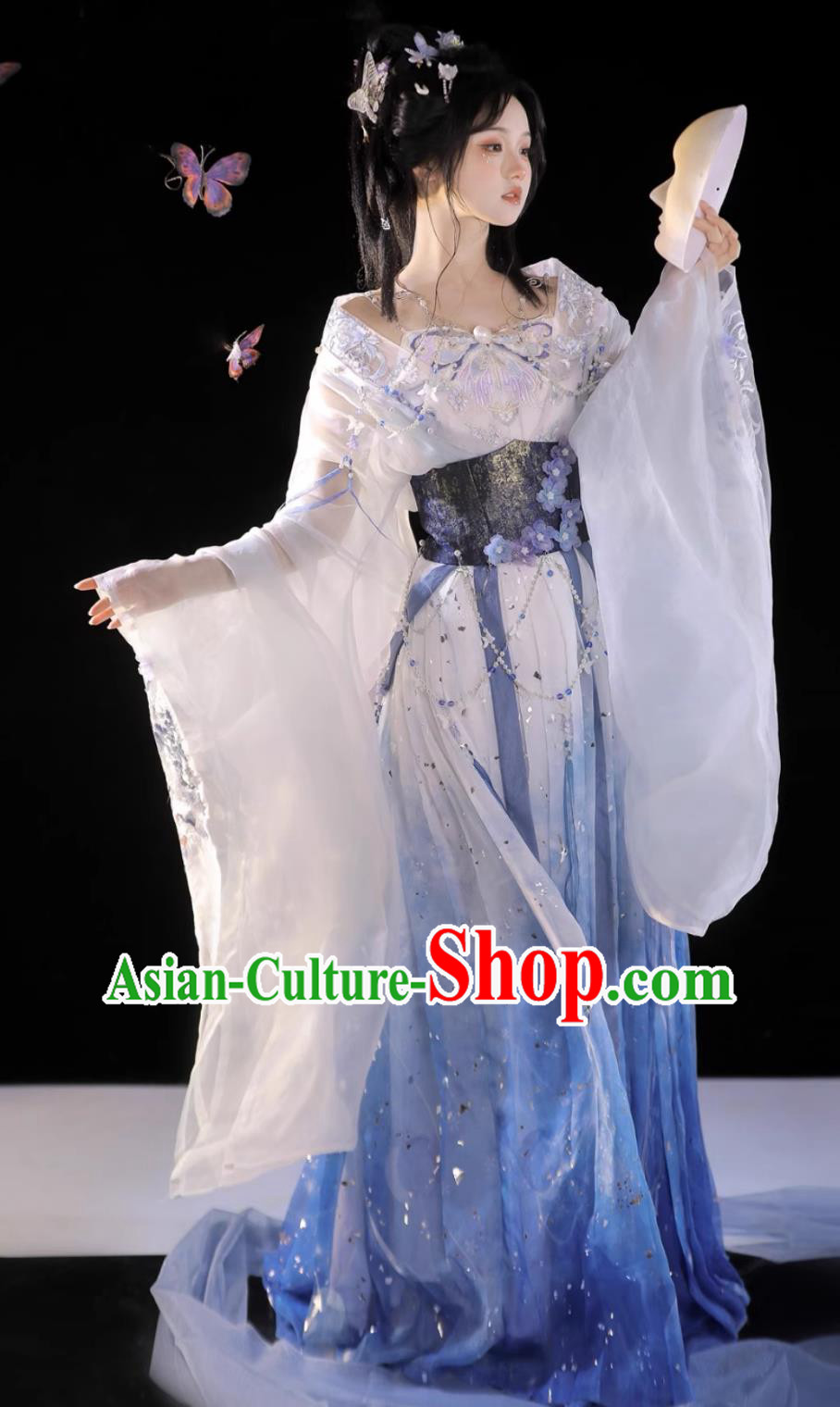 Chinese Southern and Northern Dynasties Palace Princess Costumes Hanfu Online Shop Traditional Ancient Fairy Embroidered Blue Dresses