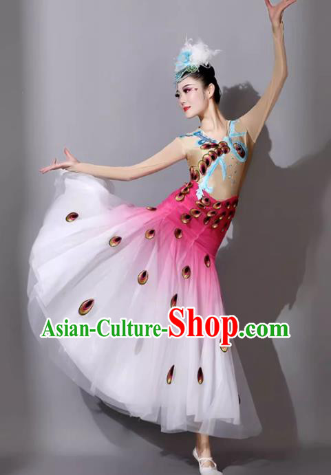 Pink Dai Ethnic Dance Costume China Yunnan Ethnic Minority Cucurbit Flute Performance Clothing Woman Peacock Dance Dress