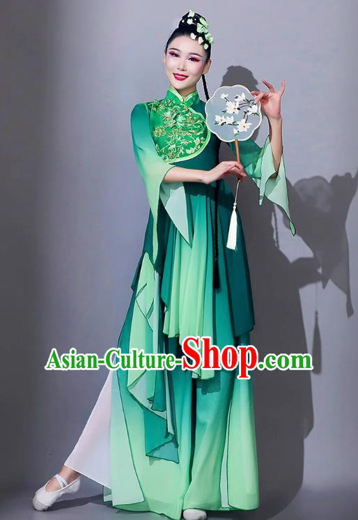 Classical Dance Fan Dance Green Outfit Jiaozhou Yangge Performance Costume Female Chinese Umbrella Dance Art Examination Clothing