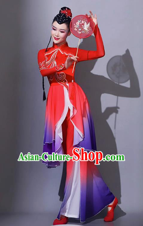 Chinese Jiaozhou Yangge Performance Costume Umbrella Dance Art Examination Clothing Female Classical Dance Fan Dance Red Outfit