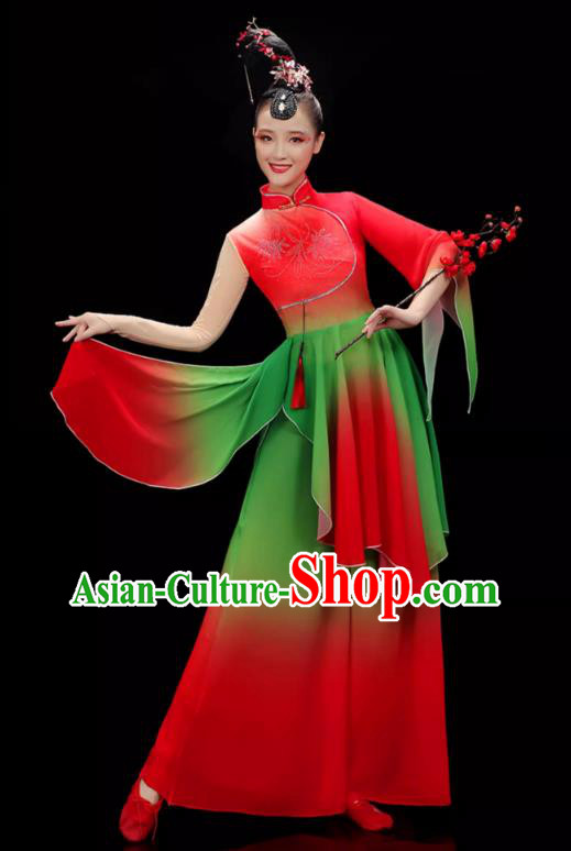 Chinese Female Umbrella Dance Garment Yangko Performance Clothing Folk Dance Red Outfit Classical Dance Costume
