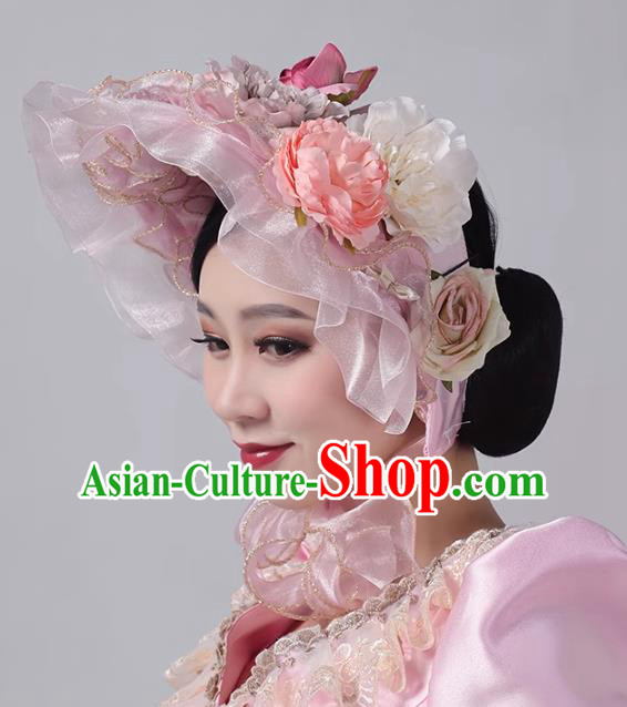 Classical Headpiece Lace Flower Top Hat European Versailles French Vintage Bonnet Pink Hat