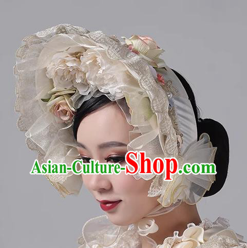 Versailles French Vintage Champagne Bonnet Hat European Classical Headpiece Lace Flower Top Hat