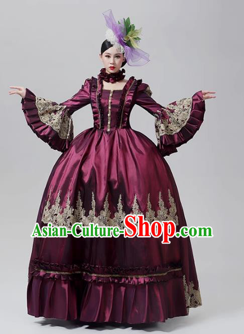 Purple Red European Court Dress Medieval Evening Dress Stage Outfit Rococo Performance Costume