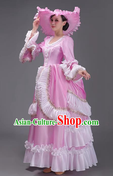 European Drama Show Pink Long Dress Court Garment French Medieval Rococo Retro Style Princess Costume