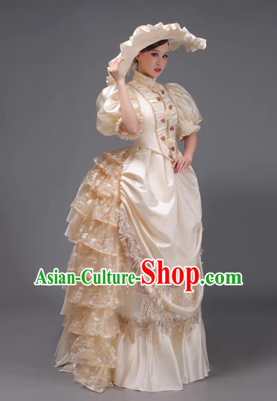 Champagne European Court Dress British Retro Costume Medieval Aristocratic Princess Clothing Baroque Stage Play Garment