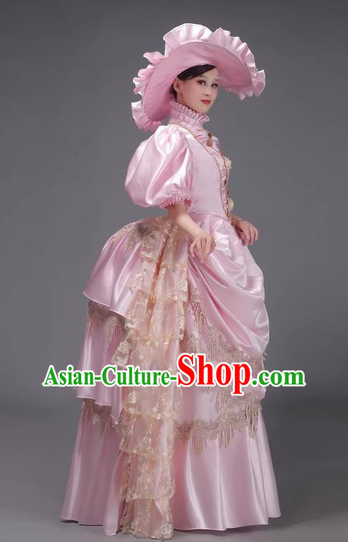 Baroque Stage Play Garment Pink European Court Dress British Retro Costume Medieval Aristocratic Princess Clothing