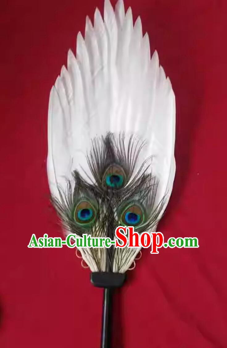 Chinese Historical Figure Zhuge Liang Feather Fan Handmade Kong Ming Fan White Feather Fan