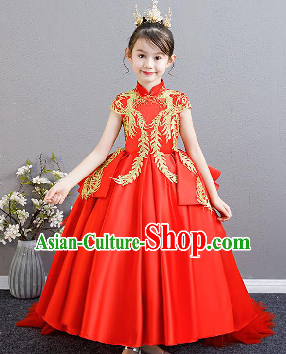 Children Clothing Girl Cheongsam Chinese Evening Dress Playing Guzheng Performance Walk Show Dress