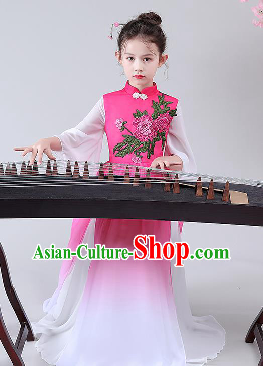 Girl Formal Dress Chinese Style Children Cheongsam Princess Clothing Chinese Hanfu Stage Show Guzheng Performance Costume Choir Attire