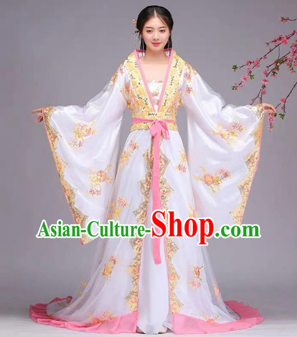 Ancient Chinese Tang Dynasty Imperial Concubine Costume White Long Tail Dress Online Buy Traditional Hanfu Empress Clothing
