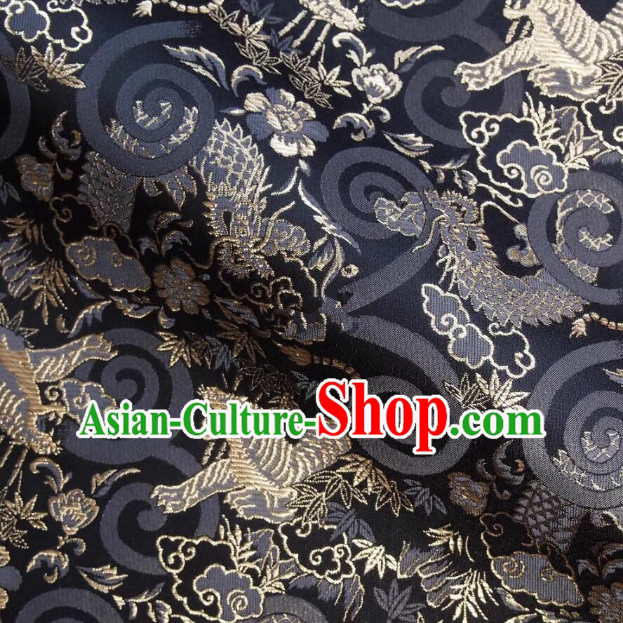Traditional Kimono Fabric Classical Tiger Dragon Pattern Black Brocade Japanese Nishijin ori Fabric