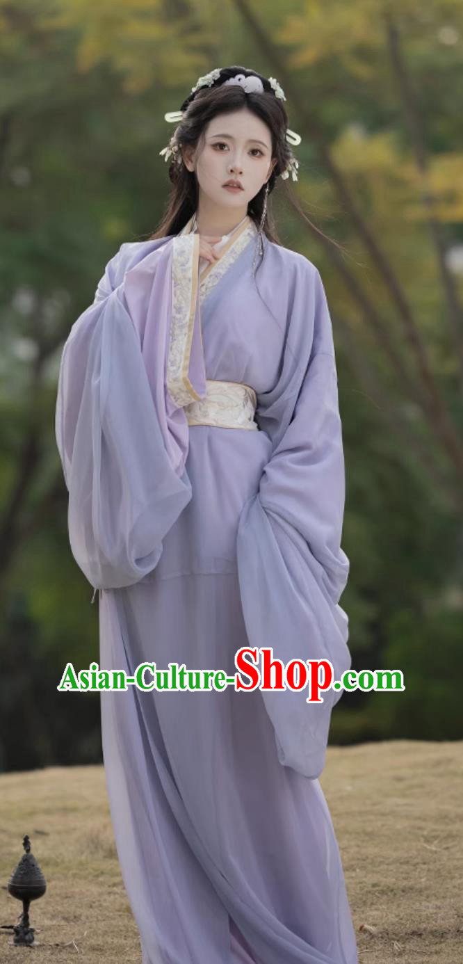 Ancient Chinese Princess Costumes Traditional Purple Warring States Robe China Woman Hanfu Clothing