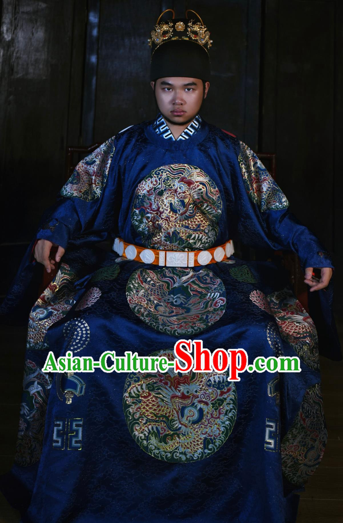 Traditional Ming Dynasty Blue Imperial Robe China Wedding Clothing Ancient Chinese Emperor Costume