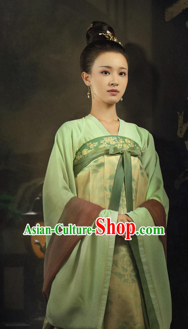 Chinese TV Series The Promise of Chang An Lin Zhen Er Green Dress Ancient China Hanfu Traditional Noble Lady Clothing