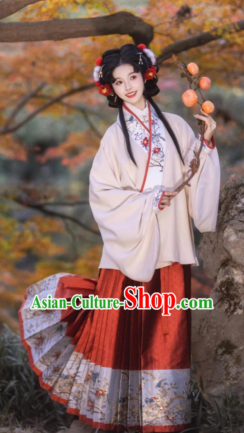 Traditional Hanfu Blouse and Red Mamian Skirt Ancient China Princess Costumes Chinese Ming Dynasty Woman Clothing Complete Set