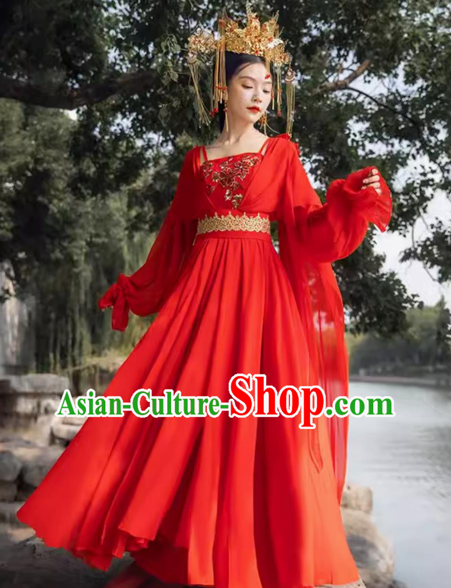 Ancient Chinese Princess Clothing Red Tang Dynasty Infanta Fairy Dress Traditional Hanfu Online Shop