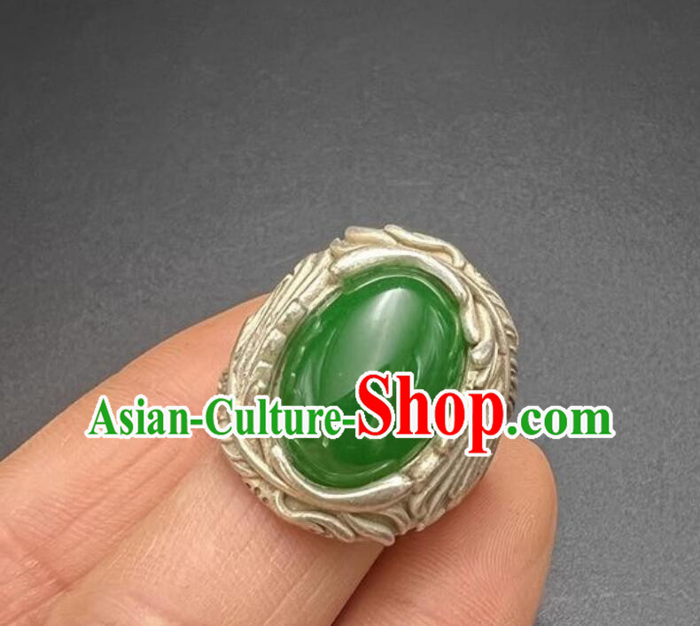 Ancient China Classic Jewelry Argentan Finger Ring Chinese Qing Dynasty Chrysoprase Ring