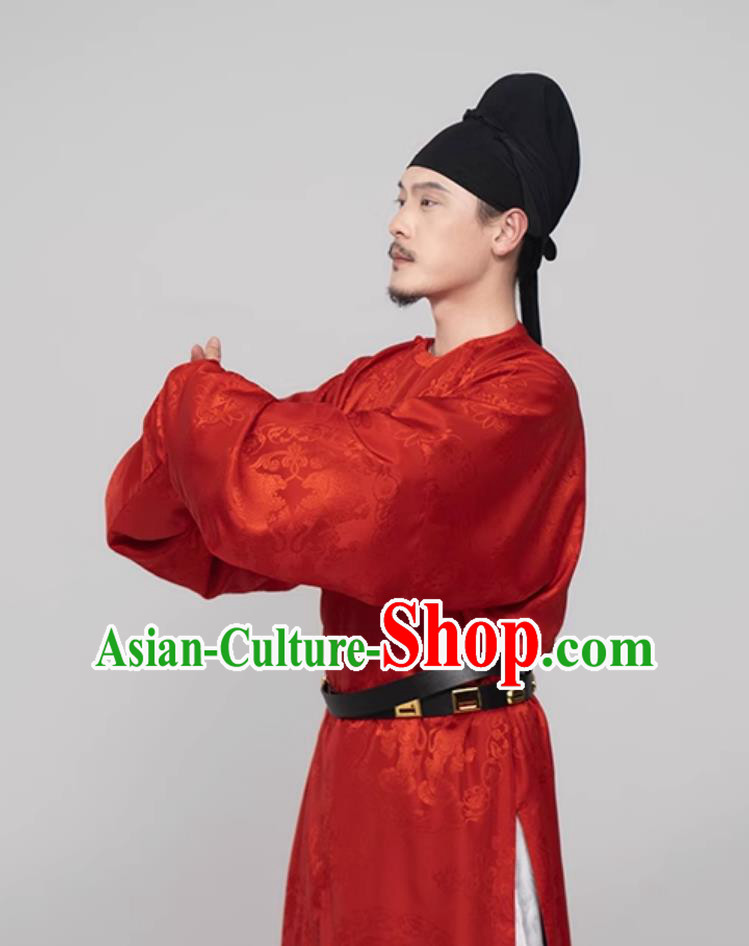 Red Tang Dynasty Male Robe Ancient Chinese Swordsman Clothing Traditional Hanfu Online Shop
